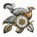 pocket watch turkey feather white tail deer outdoor scene golden trumpet train on railroad tracks geese flying poker  tattoo design idea