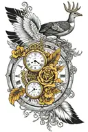 pocket watch turkey feather white tail deer outdoor scene golden trumpet train on railroad tracks geese flying poker  tattoo design idea