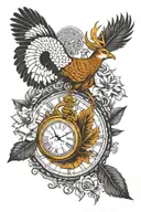 pocket watch turkey feather white tail deer outdoor scene golden trumpet train on railroad tracks geese flying poker  tattoo design idea