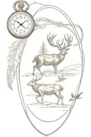 pocket watch turkey feather white tail deer outdoor scene golden trumpet train on railroad tracks geese flying poker  tattoo design idea