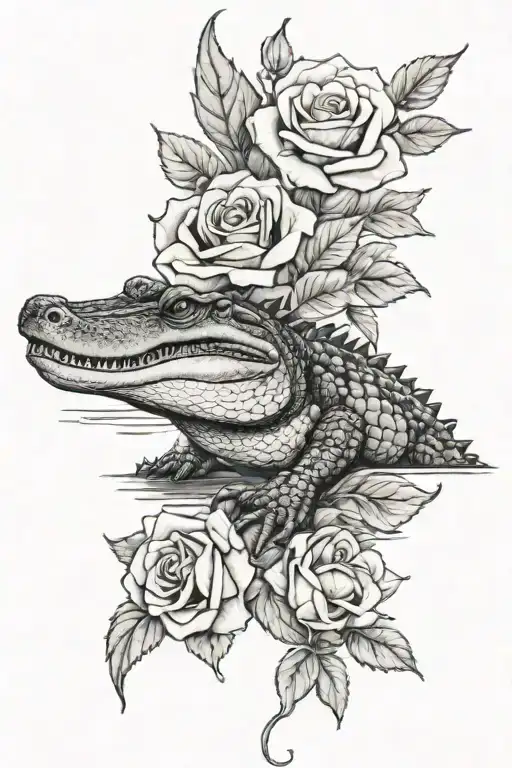 alligator and roses tattoo design idea
