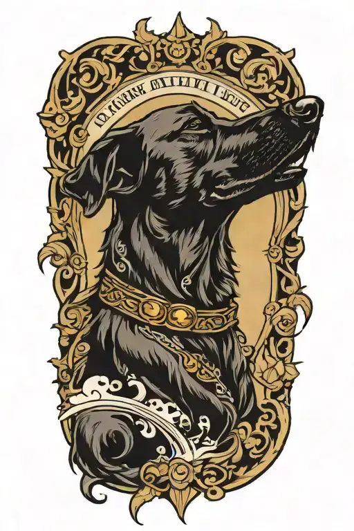 black dog howling, lyrics incorporated within tattoo design idea