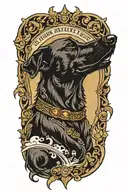 black dog howling, lyrics incorporated within tattoo design idea