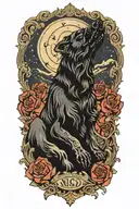 black dog howling, lyrics incorporated within tattoo design idea