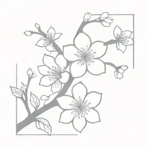 cherry blossom, swirly growing from stem, spirals tattoo design idea