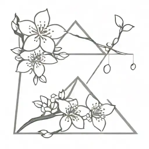 cherry blossom, swirlies, triangle shape tattoo design idea