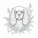 cavalier king charles spaniel with wild flowers tattoo design idea