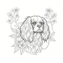cavalier king charles spaniel with wild flowers tattoo design idea