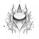 A mysterious alien creature in a magical dark forest tattoo design idea