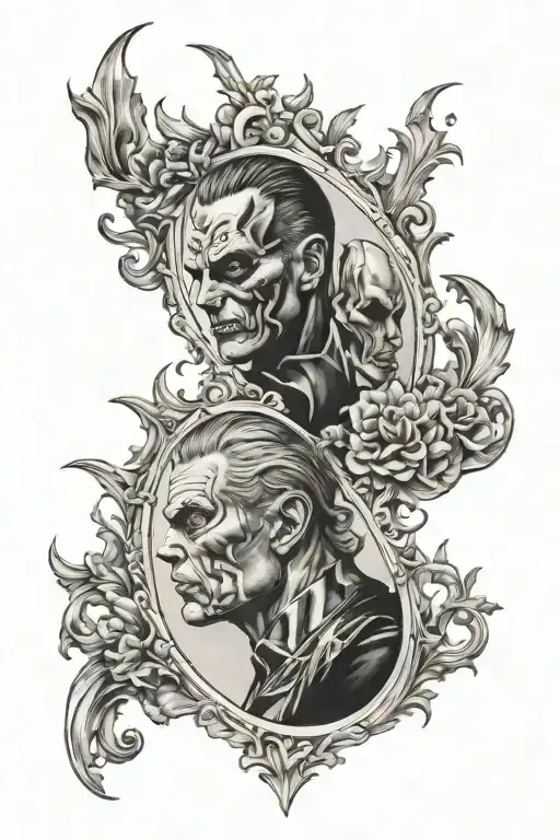hero and villain mirror reflection tattoo design idea