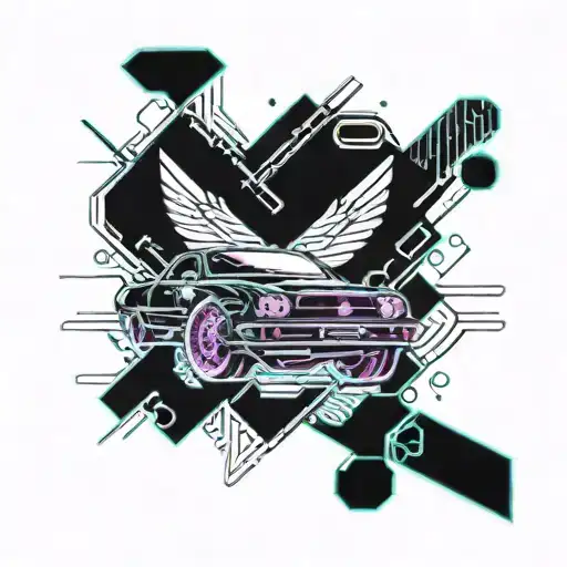 tribal meets 90s drift car tattoo design idea
