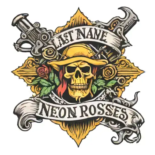 last name with guns n roses tattoo design idea