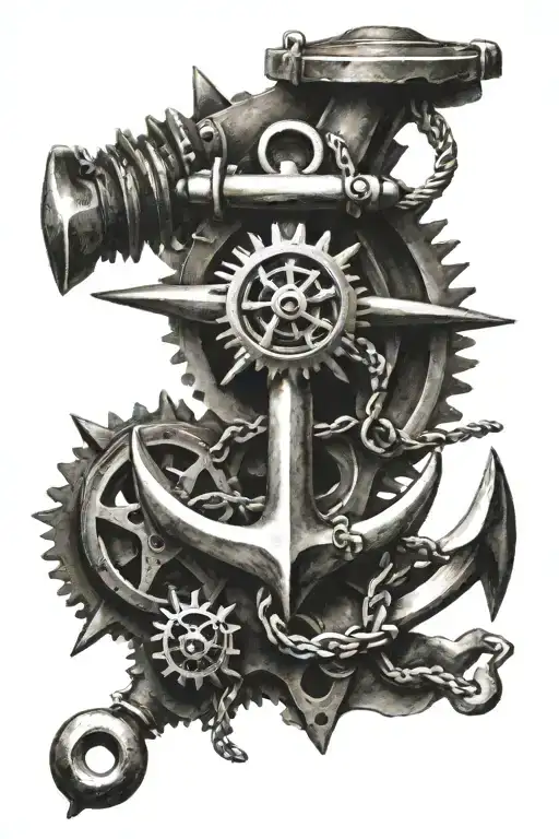 fouled anchor with gears intertwined tattoo design idea