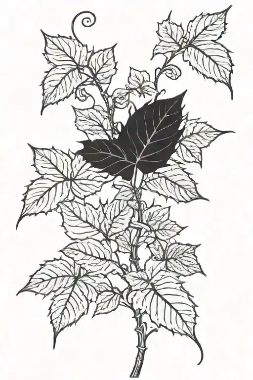 a detailed vine of poison ivy vines going in a straight line with sharp leaf tips tattoo design idea