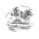 A beautiful coastal landscape of Iguape SP, the client's favorite place, with crashing waves and palm trees tattoo design idea
