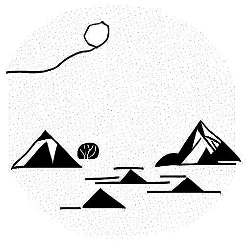 one line nature jungle trees waterfall mountains hiking black and white abstract tattoo design idea