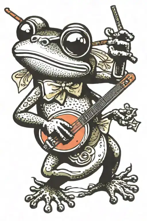Frog playing banjo wearing sunglasses tattoo design idea