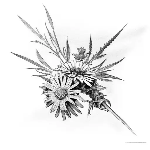 sleeve that wraps around arm: marigold, rosemary, Echinacea, willow, chamomile, lavendar, sage, mint, marijuana tattoo design idea