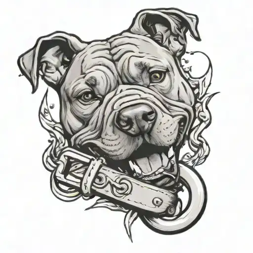 Pitbull bites and tears handcuffs tattoo design idea