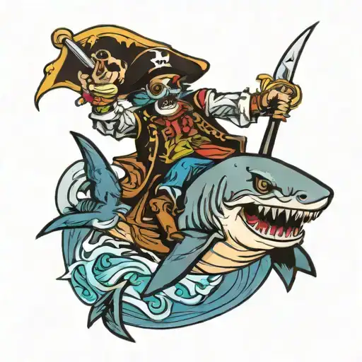 pirate zombie riding a shark tattoo design idea