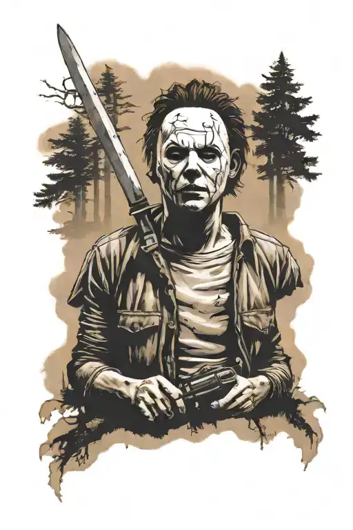 Michael Myers with knife and forest scene tattoo design idea