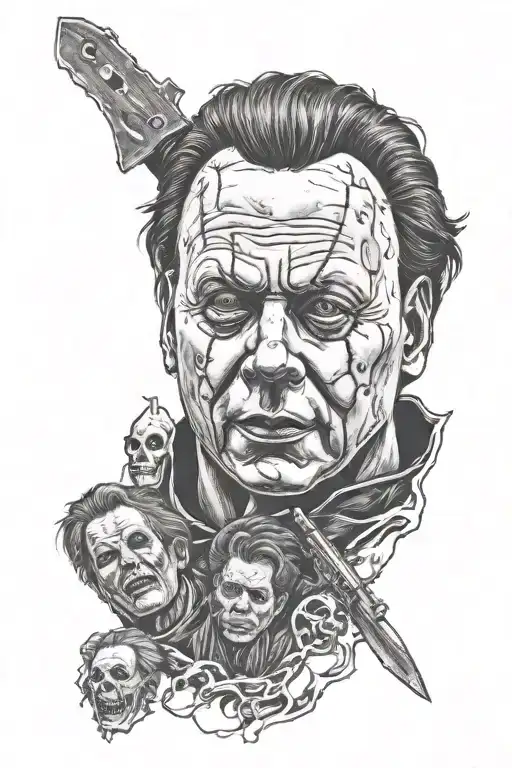 Michael Myers surrounded by Halloween tattoo design idea