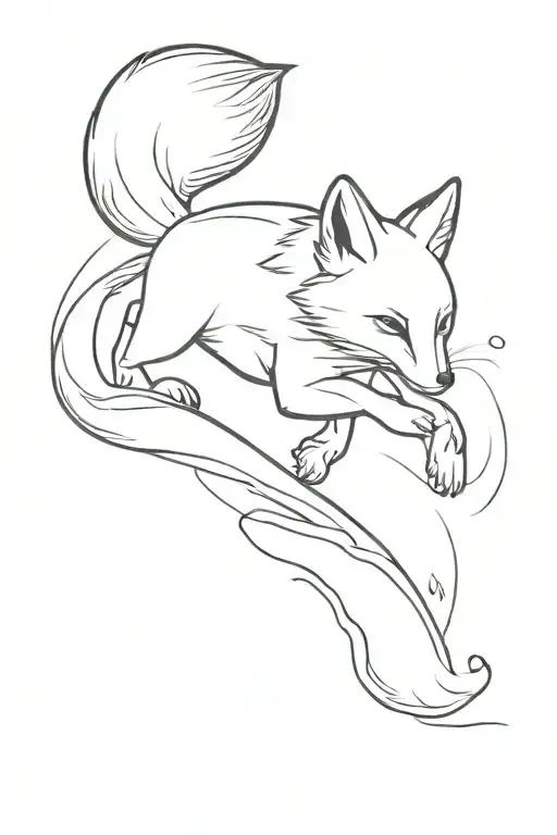 Snow fox jumping backwards to catch tattoo design idea