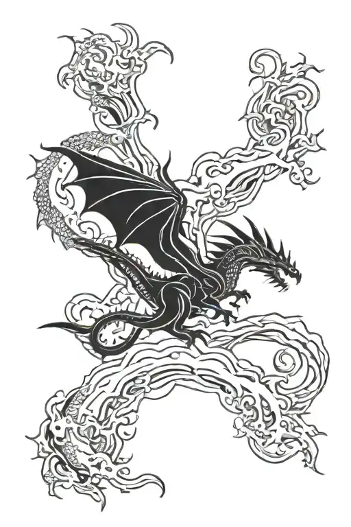 storm and dragons flying tattoo design idea