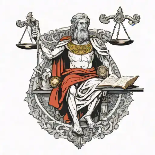 fiat justitia ruat caelum writing with the anibus standing with a scales tattoo design idea