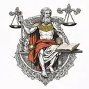 fiat justitia ruat caelum writing with the anibus standing with a scales tattoo design idea