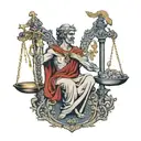 fiat justitia ruat caelum writing with the anibus standing with a scales tattoo design idea