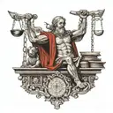 fiat justitia ruat caelum writing with the anibus standing with a scales tattoo design idea