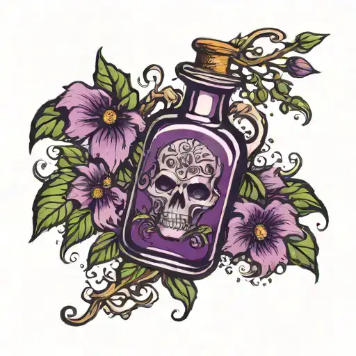 Purple Deadly nightshade potion bottle overflowing with dark and haunting tattoo design idea