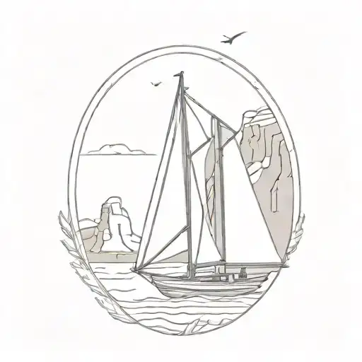 a mix of a small sailboat, classical guitar, delicate arch from arches national park tattoo design idea