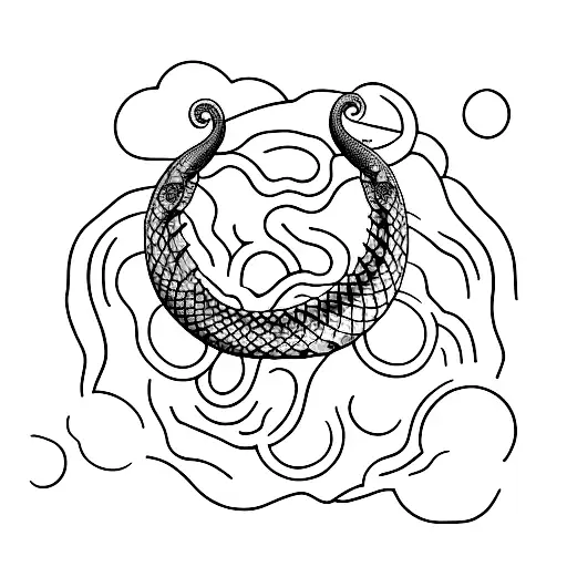 A minimalist tattoo of a snake coiled around a planet tattoo design idea