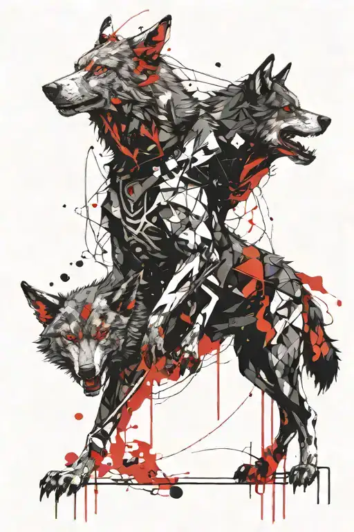Wolves, demons, war, fire tattoo design idea
