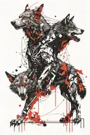 Wolves, demons, war, fire tattoo design idea