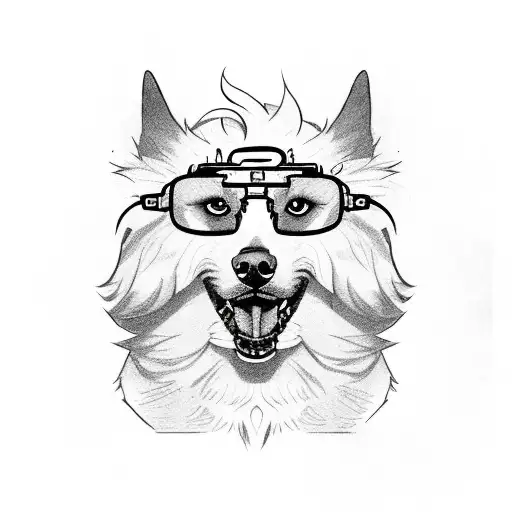 Mad scientist as a dog with chubby paws  tattoo design idea