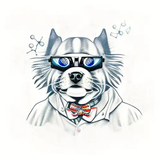 Mad scientist as a dog with chubby paws  tattoo design idea