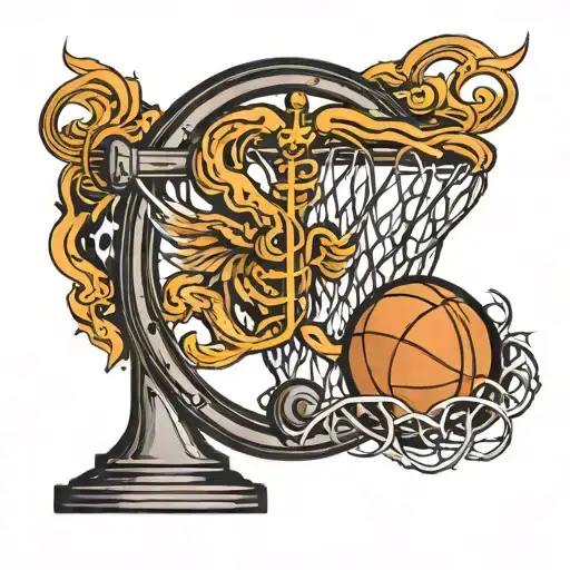 A caduceus symbol morphing into a basketball hoop, showcasing your dedication to both medical science and basketball tattoo design idea