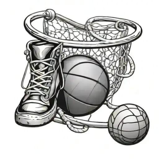 A stethoscope forming a basketball hoop with army boots as the net tattoo design idea