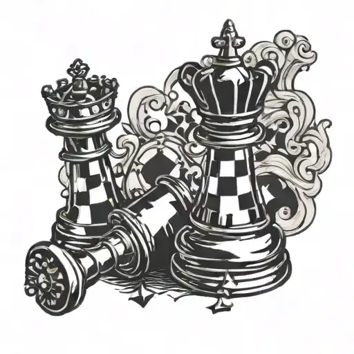 broken queen chess piece tattoo design idea