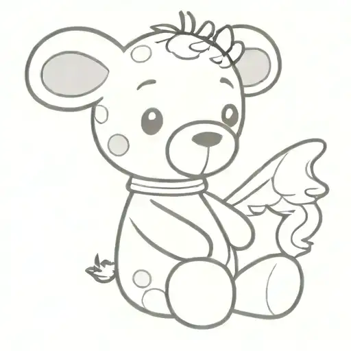 plain cute giraffe teddy bear with angel wings tattoo design idea