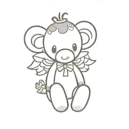 sad  plain cute giraffe teddy bear with angel wings sitting tattoo design idea