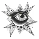 microrealism with black hole at the center. With geometric lines. With the fallen angel eyes only. With mountain and sea tattoo design idea