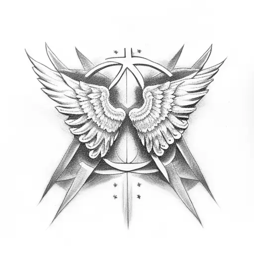 Christian Cross with big wings tattoo design idea