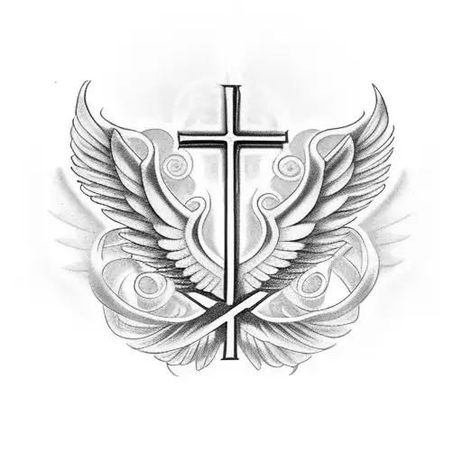 Christian Cross with wings tattoo design idea
