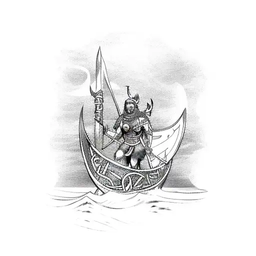 Valkyrie with viking ships and viking runes  tattoo design idea