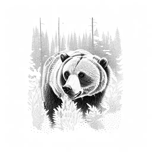 Grizzly Bear in a Forest tattoo design idea