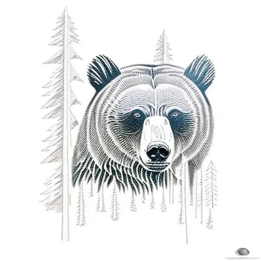 Grizzly Bear in a Forest tattoo design idea